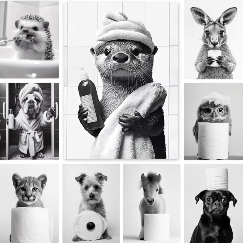 Home Design Bathroom - Animal Bathroom Toilet Paper Canvas Painting
