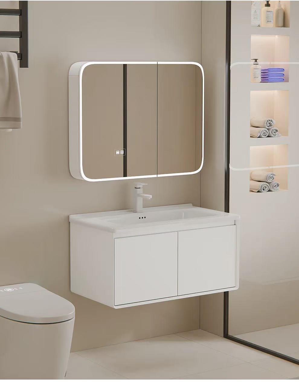 Bathroom Cabinet Mirror - 70cm Modern Minimalist Wall-Mounted Hotel Apartment