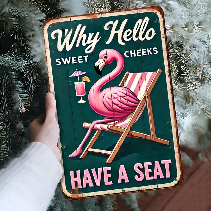 Home Bathroom Wall Art - Room Decor Flamingo Metal Sign, 7.8x11.8in,