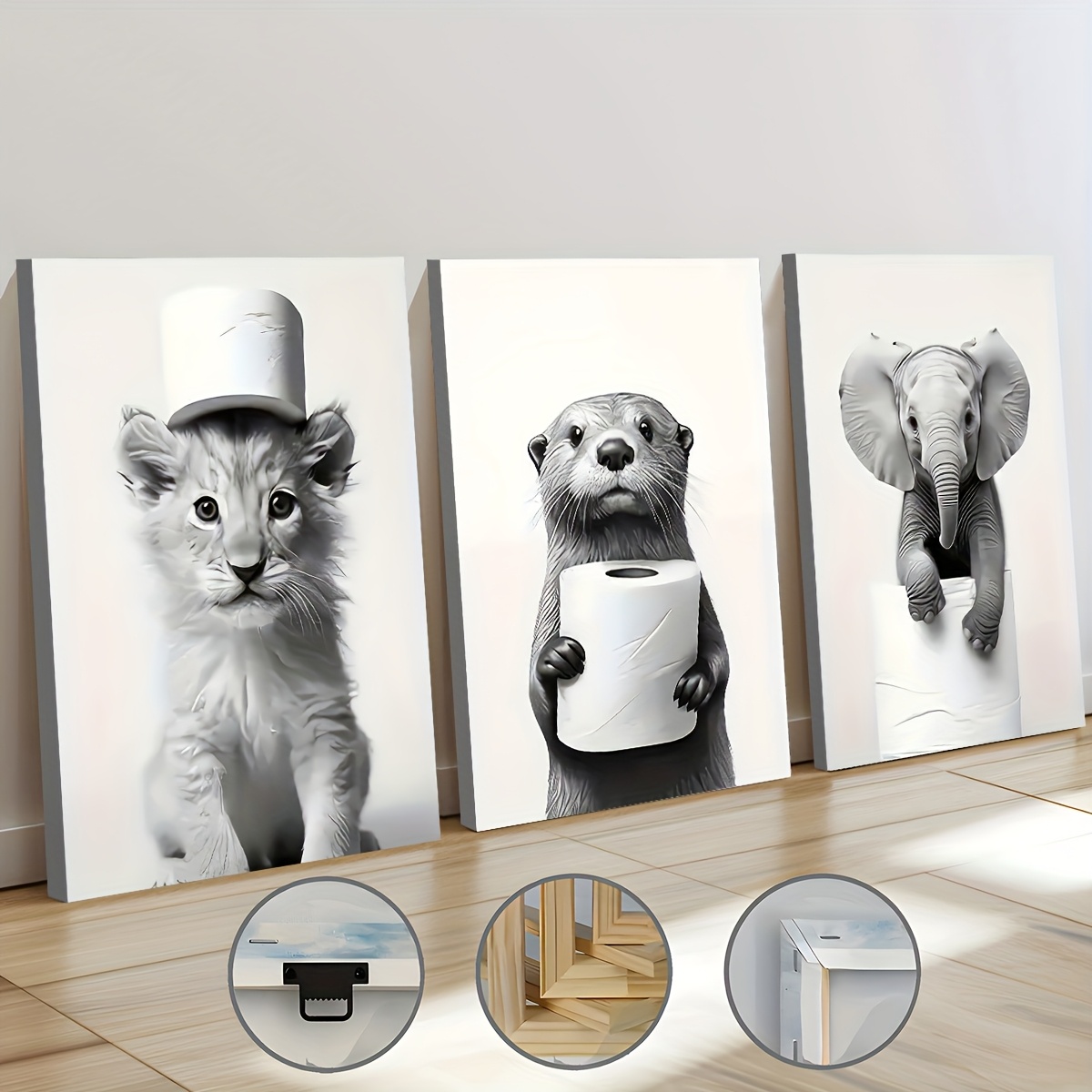 Home Bathroom Wall Art - 3PCS Framed Canvas Painting Ready To