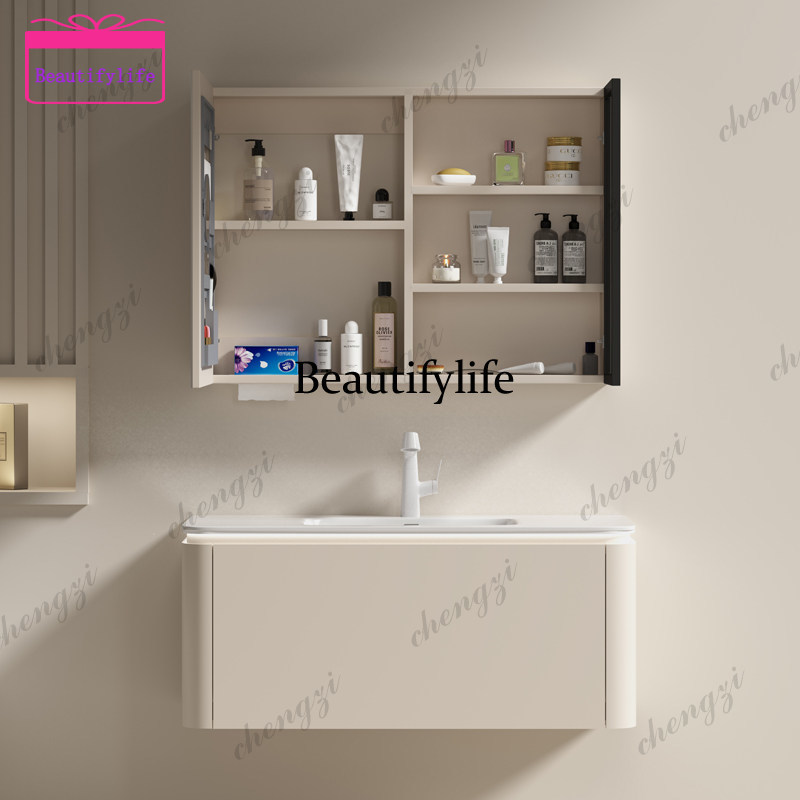 A17 Cream gray wind solid wood - огляд і ціна Bathroom Cabinet Mirror