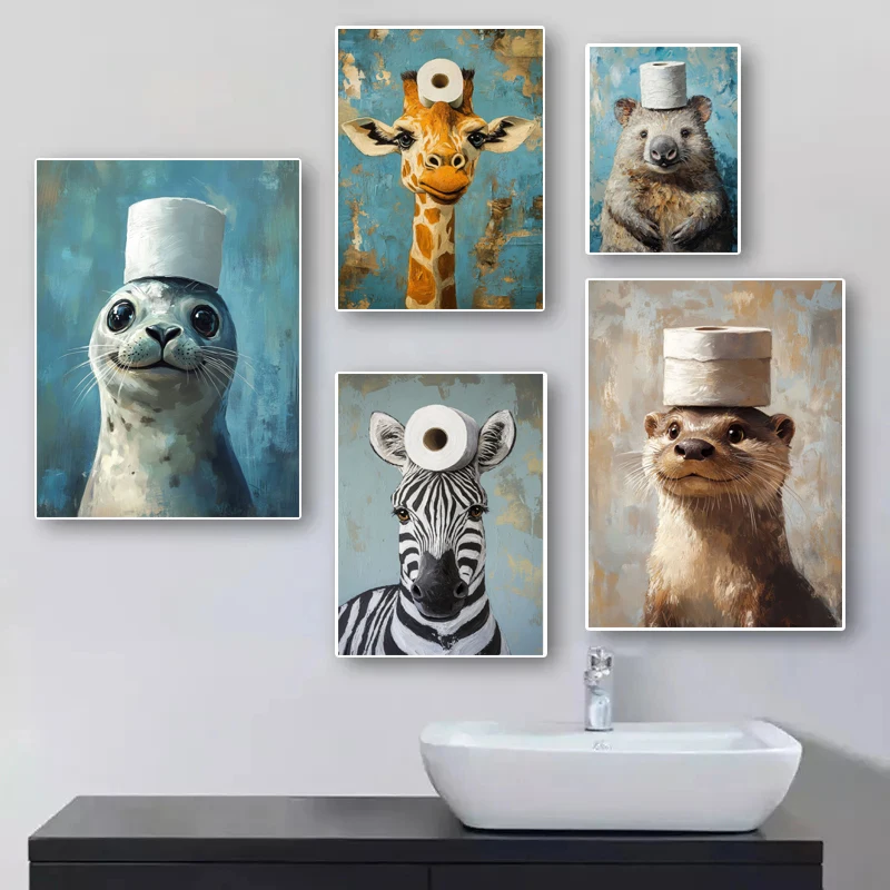 Cartoon Cute Funny Animals wit - огляд і ціна Home Design Bathroom