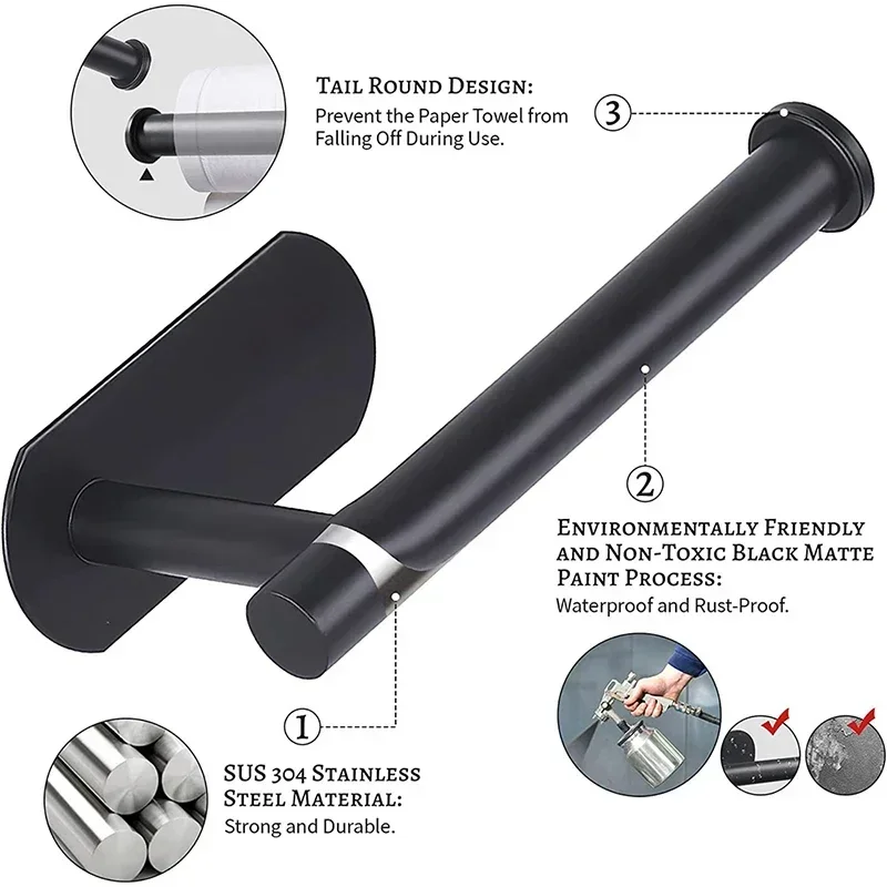 Black Self Adhesive Toilet Pap - огляд і ціна Home Bathroom Paper Towel Holder
