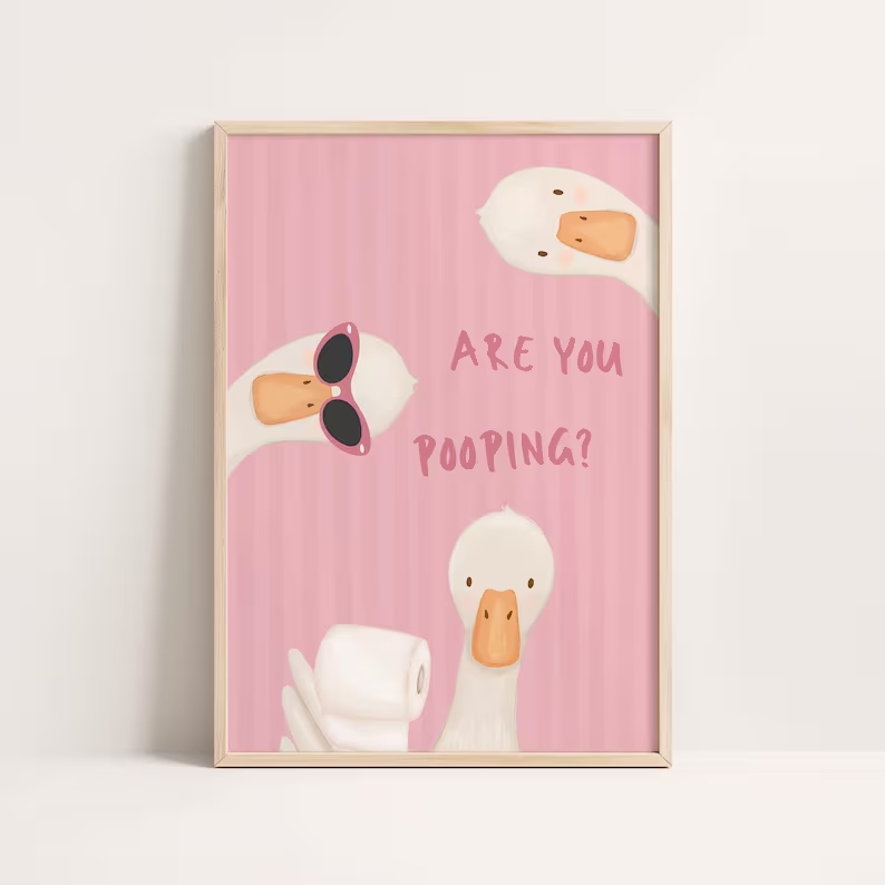 Modern Cartoon  Pink Striped P - огляд і ціна Home Bathroom Wall Art