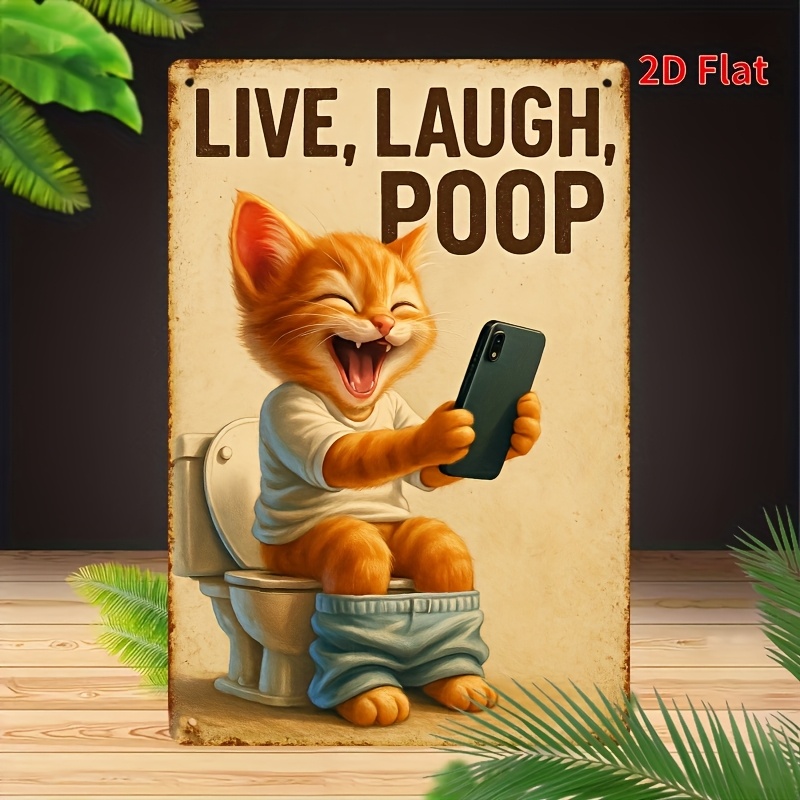 Funny Cat on Toilet Metal Wall - огляд і ціна Home Design Bathroom