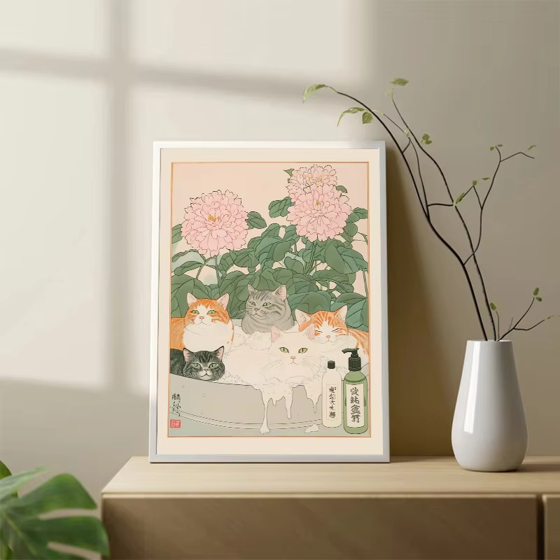 Frameless Cat in the Bathtub J - огляд і ціна Home Bathroom Wall Art