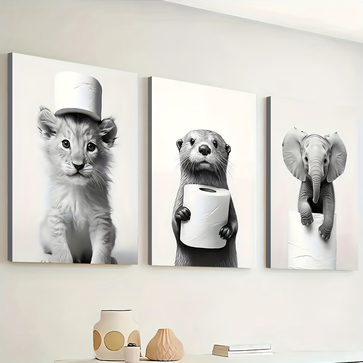 3PCS Framed Canvas Painting Re - огляд і ціна Home Bathroom Wall Art
